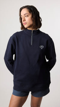 NAVY BANK HALF ZIP CREW