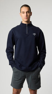 NAVY BANK HALF ZIP CREW